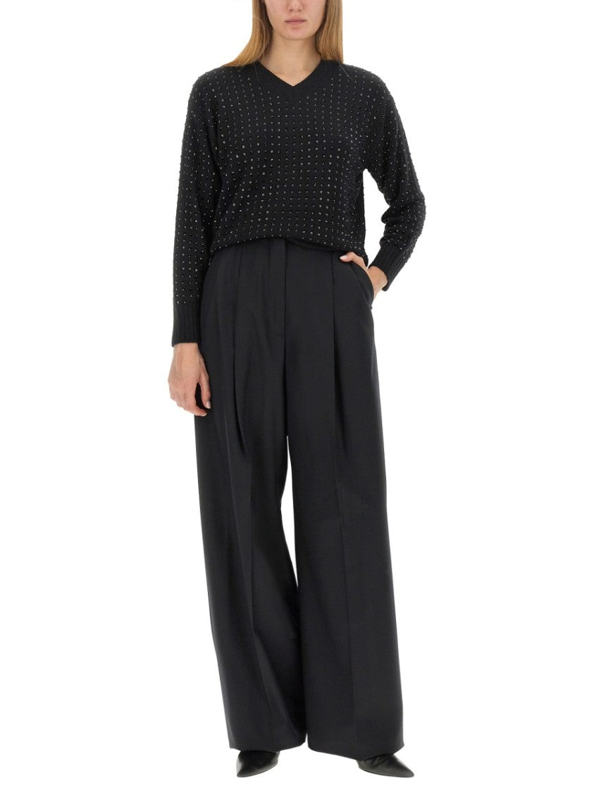 Sportmax Textured V-Neck Oversized Knit Sweater