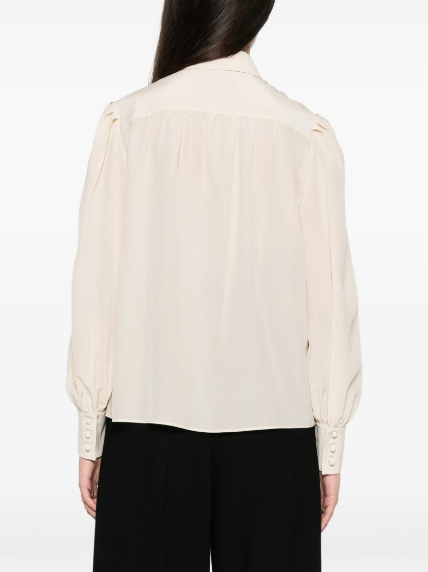 Valentino Neutral Floral Embroidered Puff Sleeve Shirt