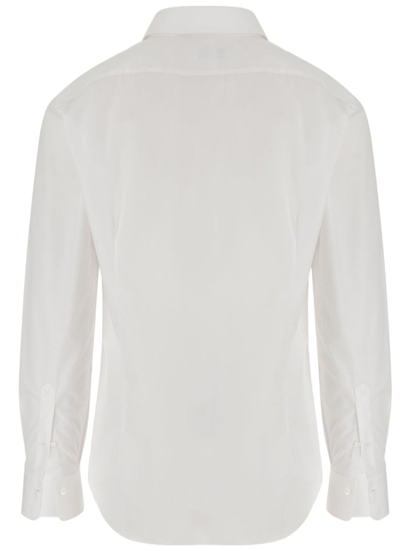 Gherardi Cotton Shirt With Classic Collar And Curved Hem