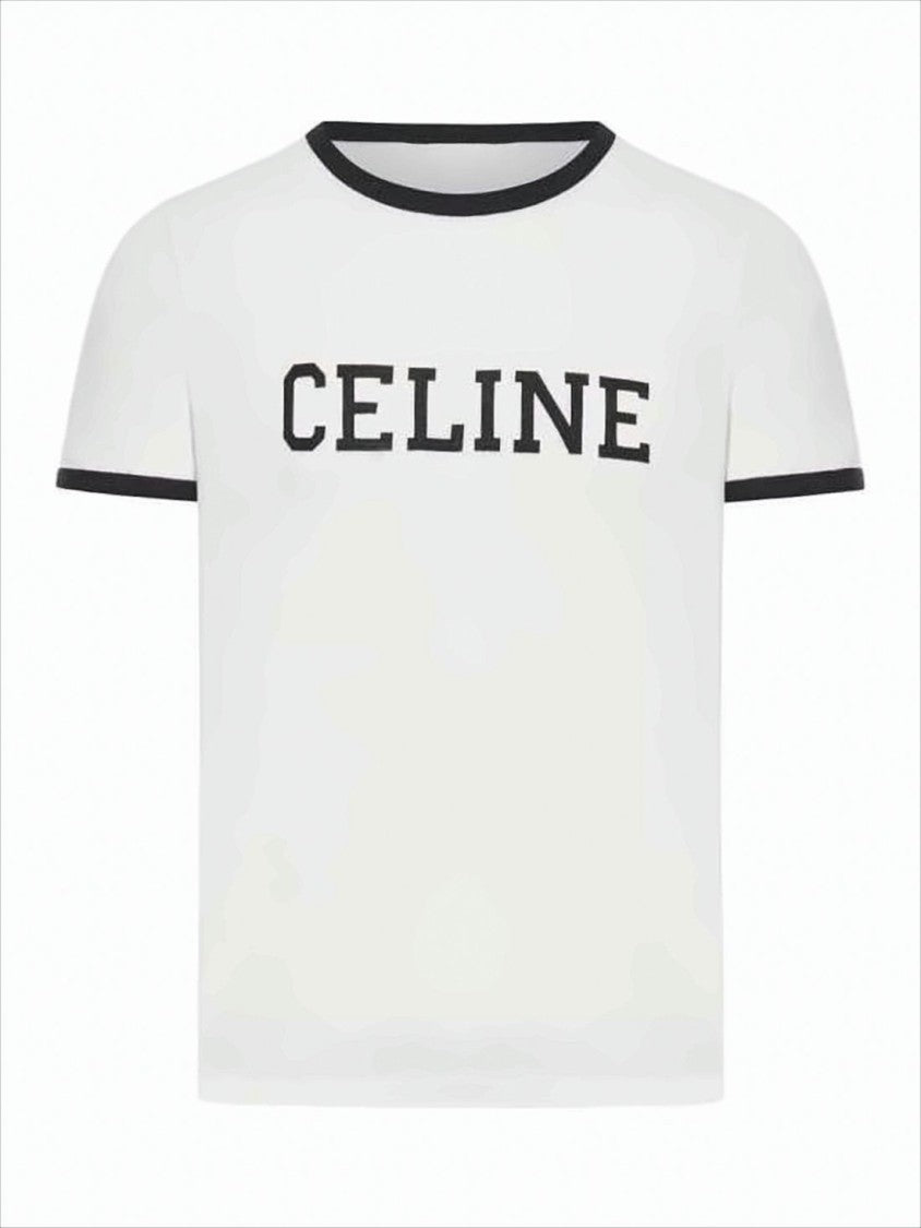 Celine Cotton T-Shirt With Contrasting Trim