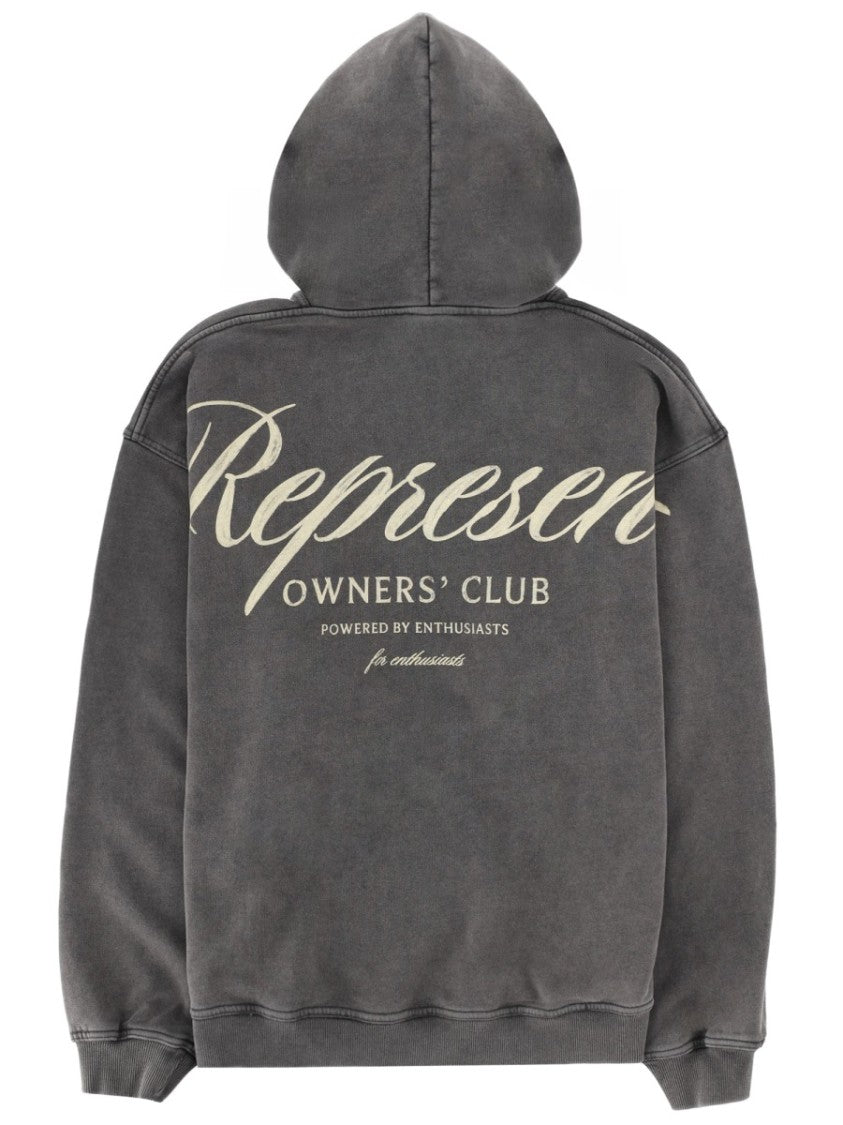 Represent Washed Charcoal Back Text Hoodie