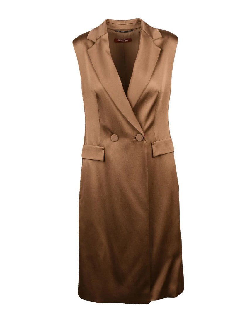 Max Mara Brown Acetate-Blend Double-Breasted Afghano Dress
