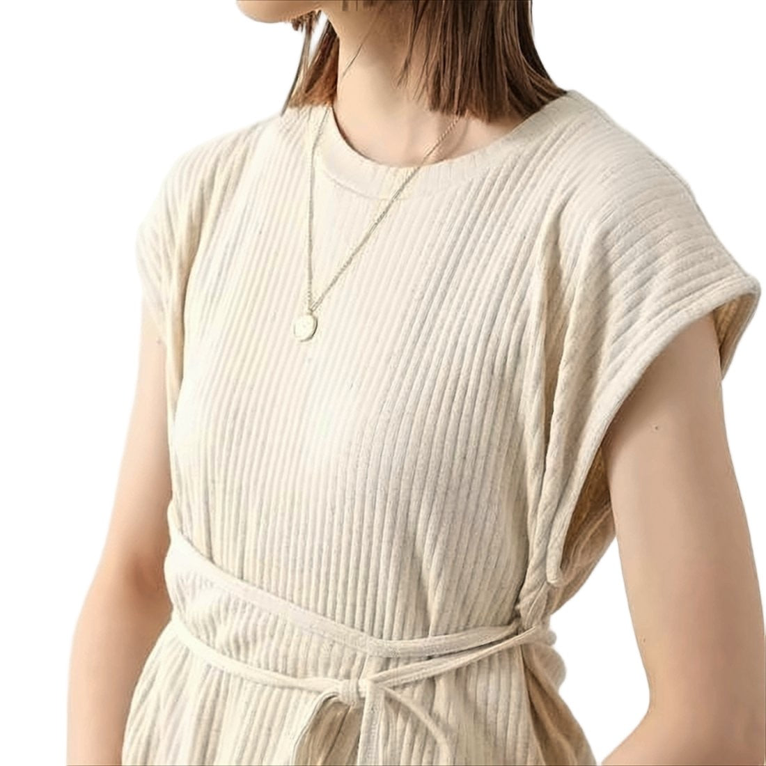 Baserange Ribbed Midi Dress With Self-Tie Belt