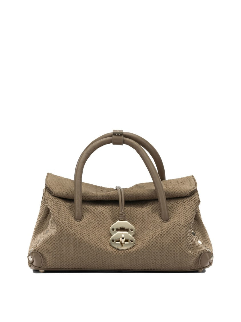 Zanellato Textured Suede Handbag With Metallic Clasp And Stud Detail