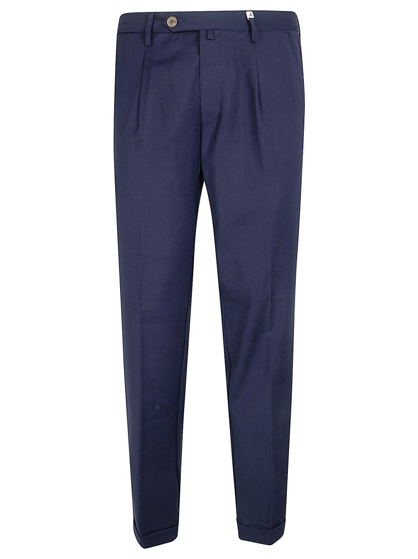 Myths Tailored Blue Formal Trousers With Button Closure And Structured Design