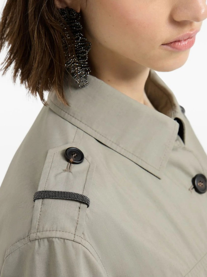 Brunello Cucinelli Khaki Pointed Collar Cotton Jacket
