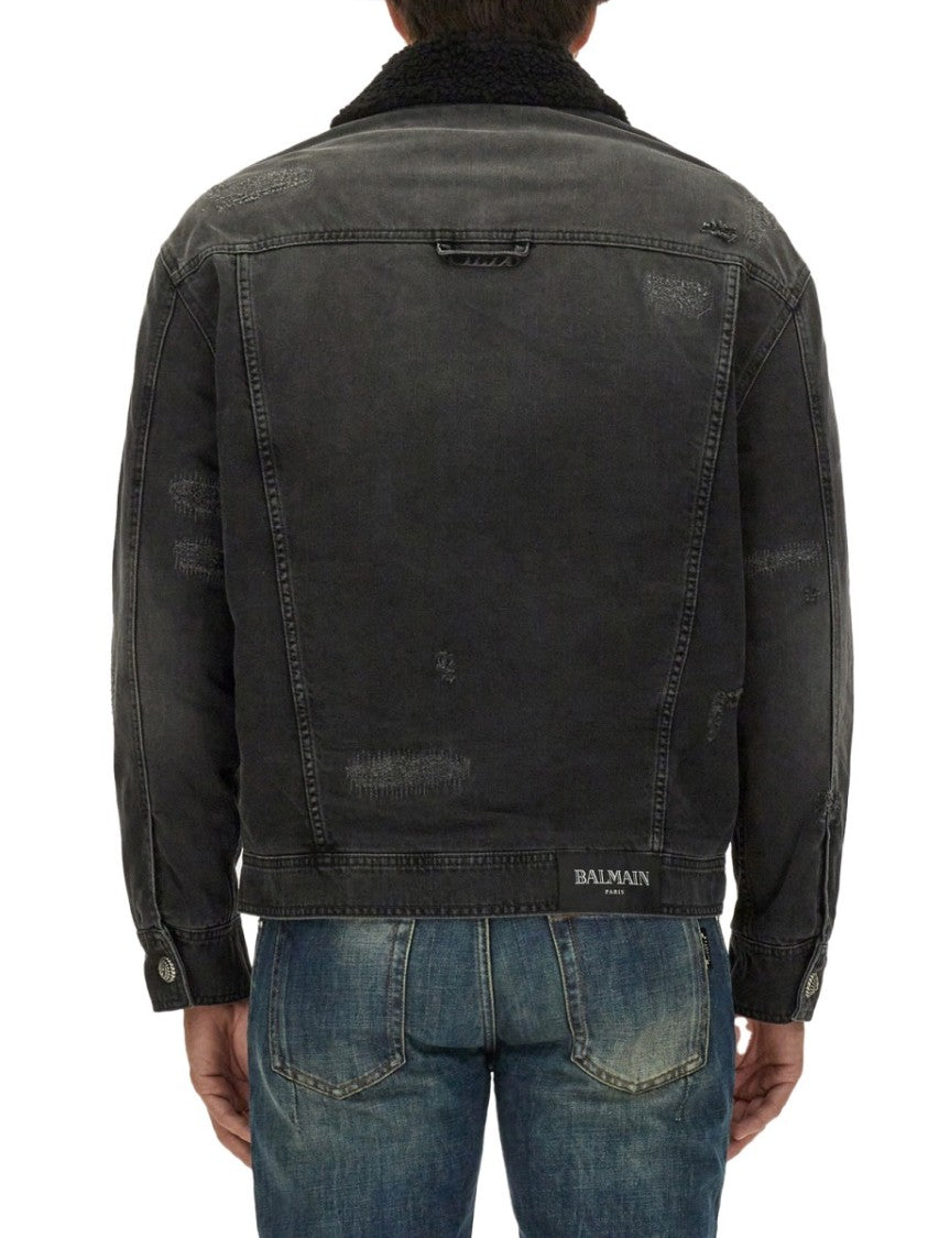 Balmain Distressed Black Denim Jacket