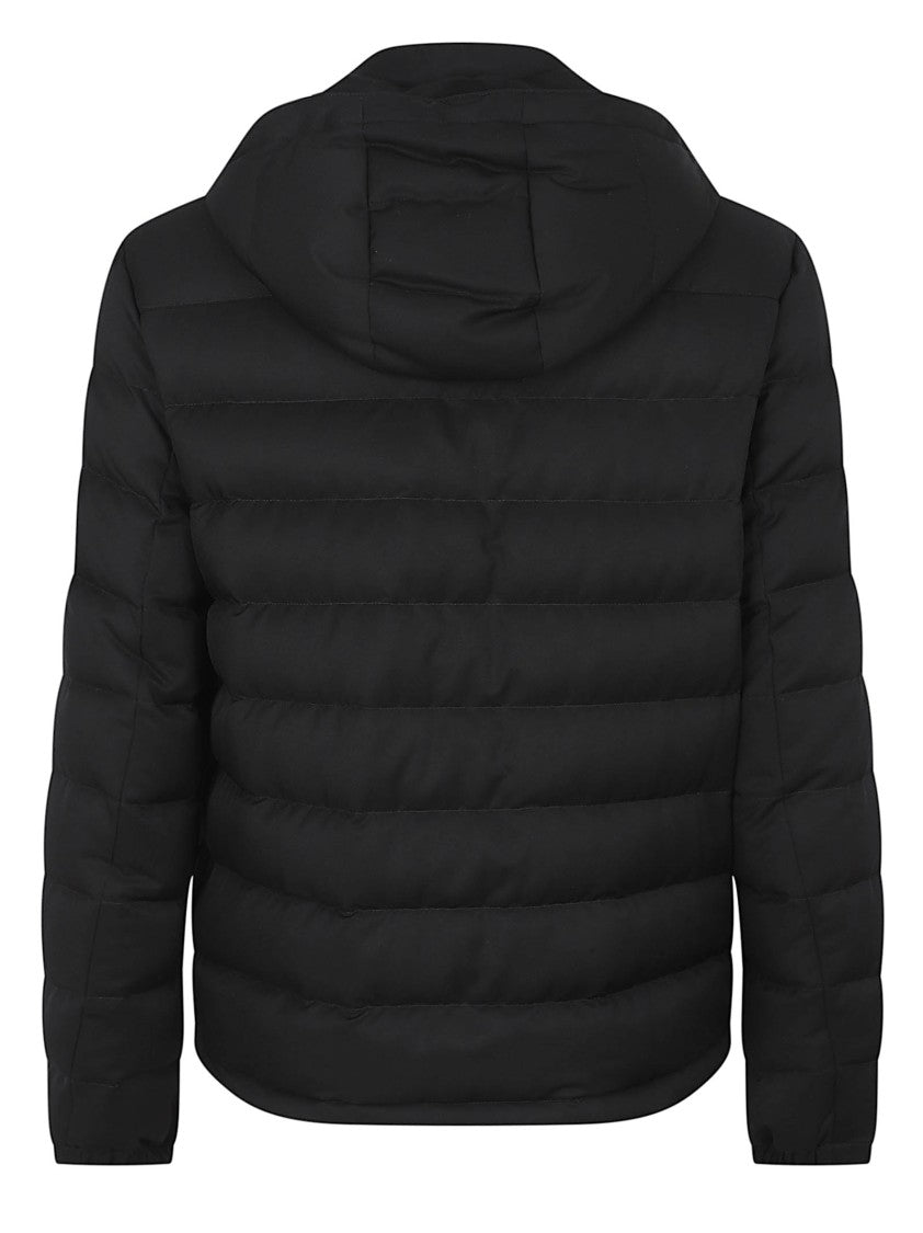 Zegna Technical Twill Black Puffer Jacket With Removable Hood