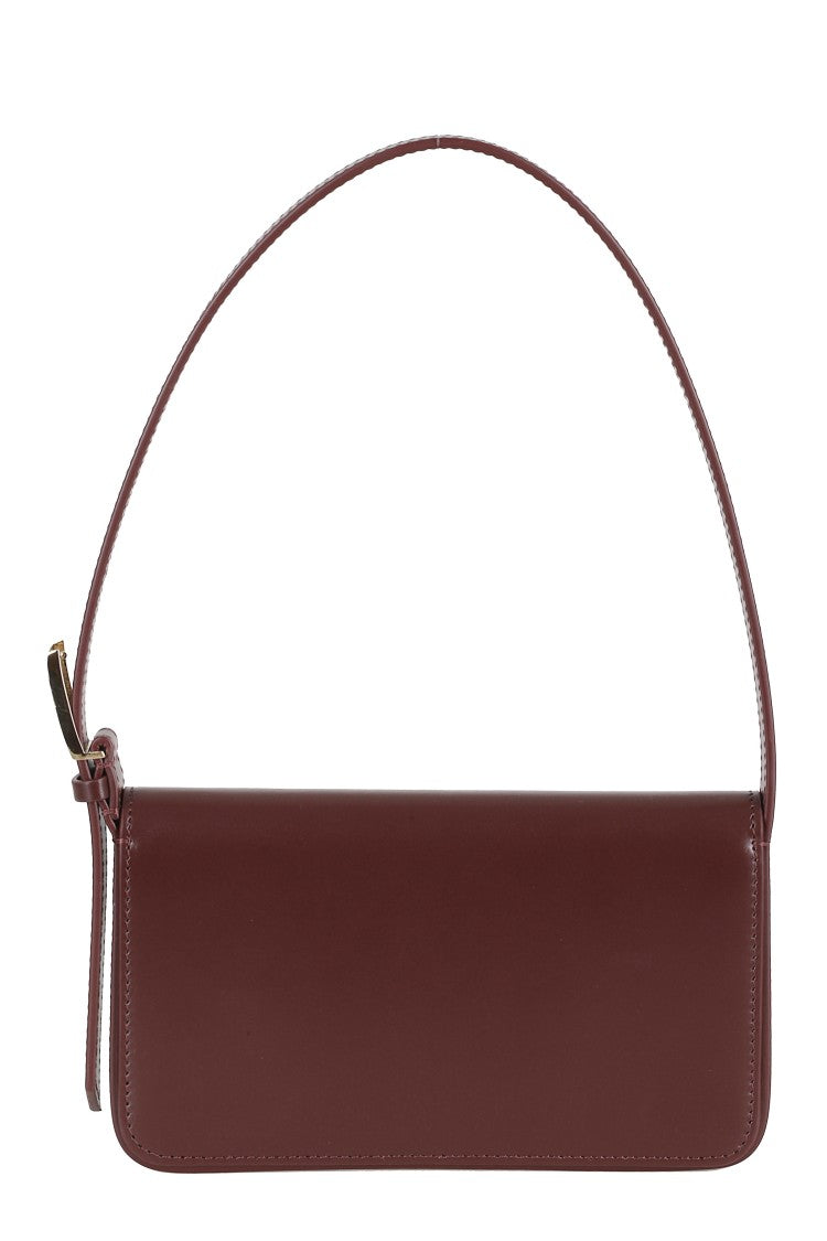 Victoria Beckham Burgundy Dorian Pocket Magnetic Logo-Strap Leather Shoulder Bag