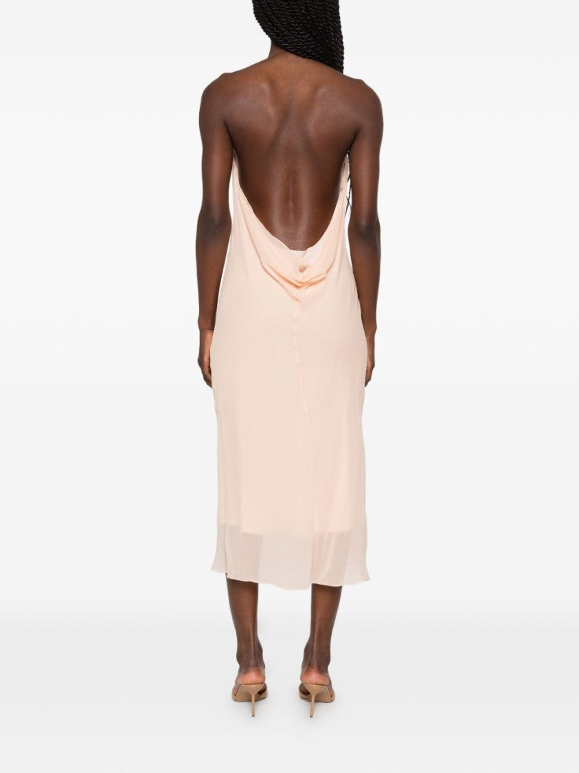 Mugler Pink Backless Cowl Neck Layered Dress