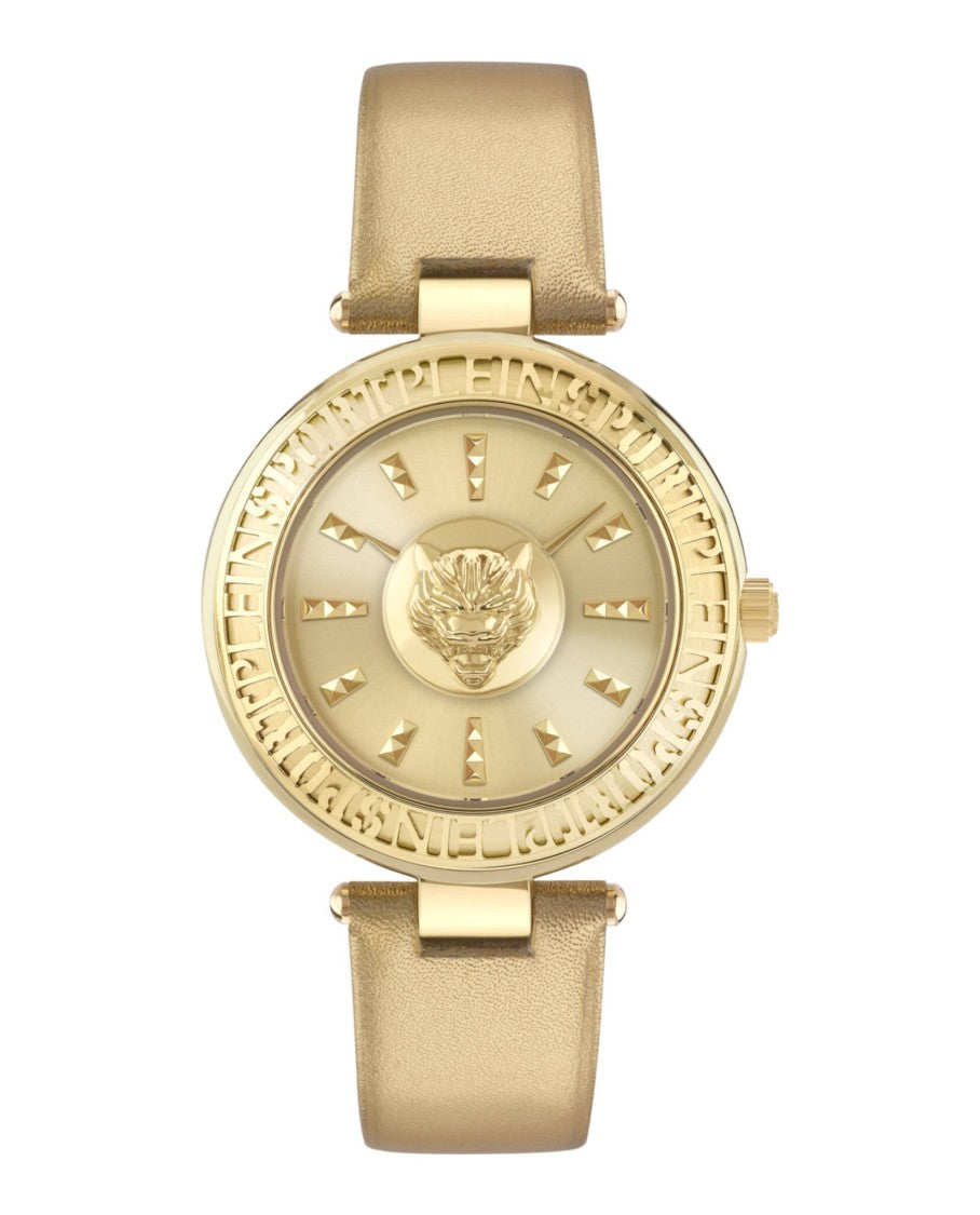 Plein Sport Opium Leather Strap Watch With Champagne Sunray Dial