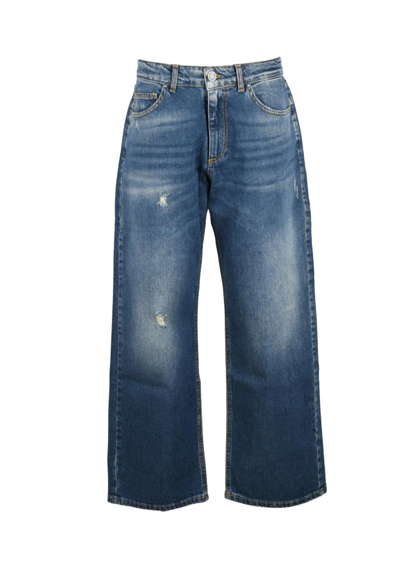 God Save Denim Blue Rigid Straight Wide-Leg Jeans