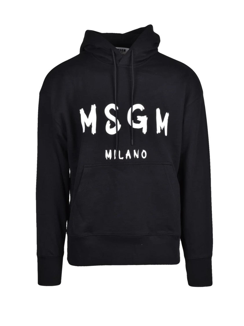 Msgm Cotton Hoodie With Bold Graphic Print And Kangaroo Pocket