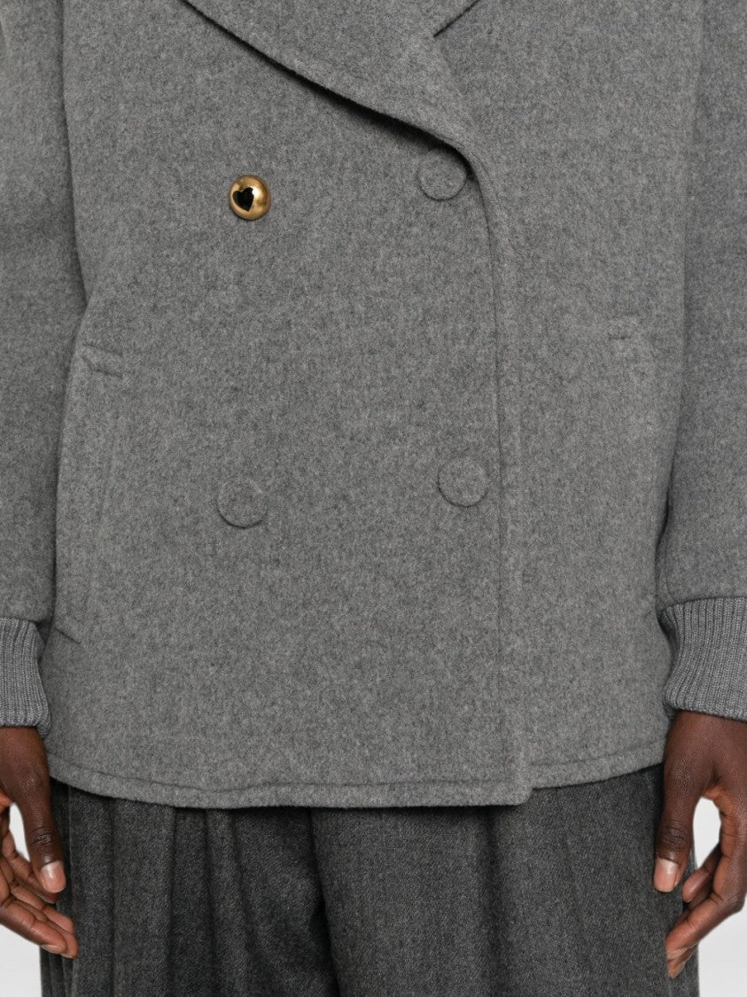 Moschino Heart-Motif Button Double-Breasted Jacket - Grey