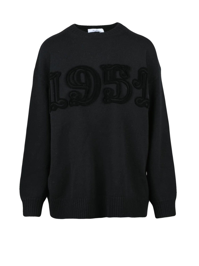 Max Mara Crew Neck Sweater With Raised Lettering In Luxurious Wool-Cashmere Blend