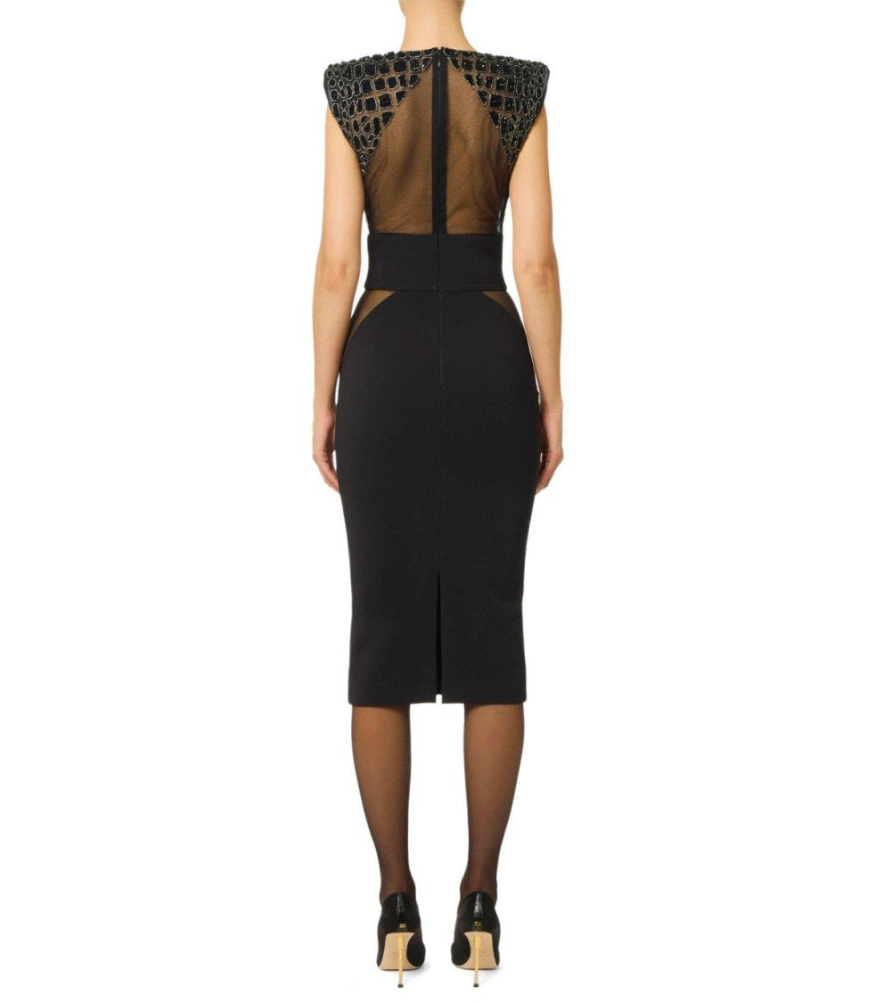 Elisabetta Franchi Black Midi Dress With Sequins