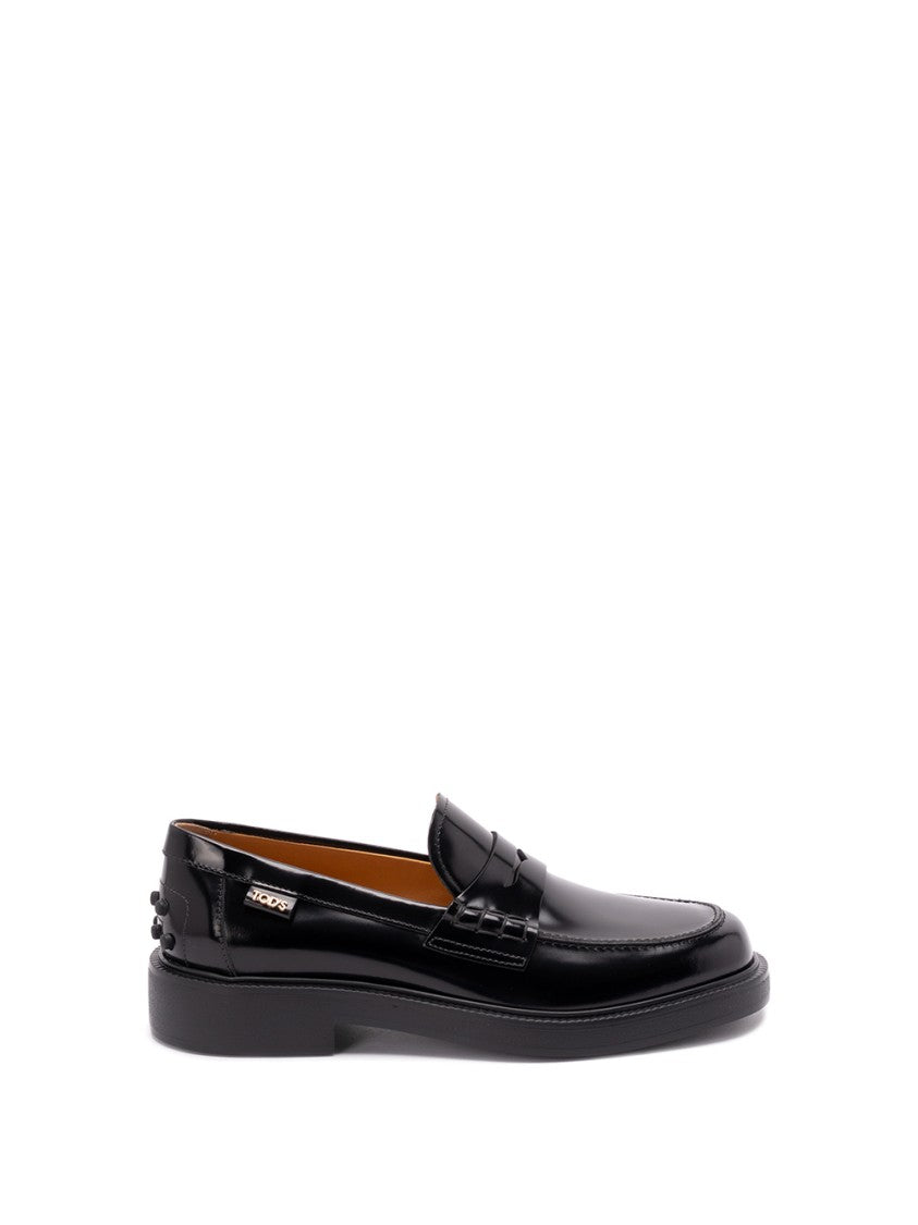 Tod's Polished Black Calf Leather Loafers