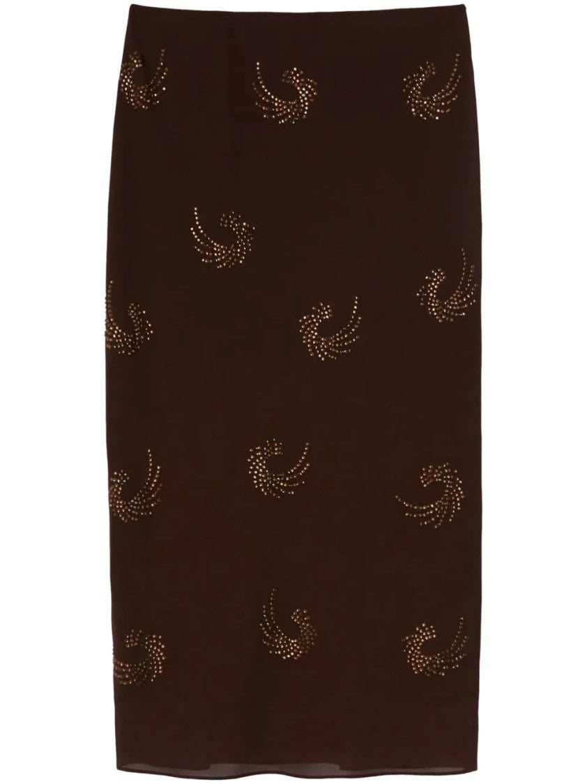 Pinko Straight Georgette Skirt With Intricate Swirl Patterns