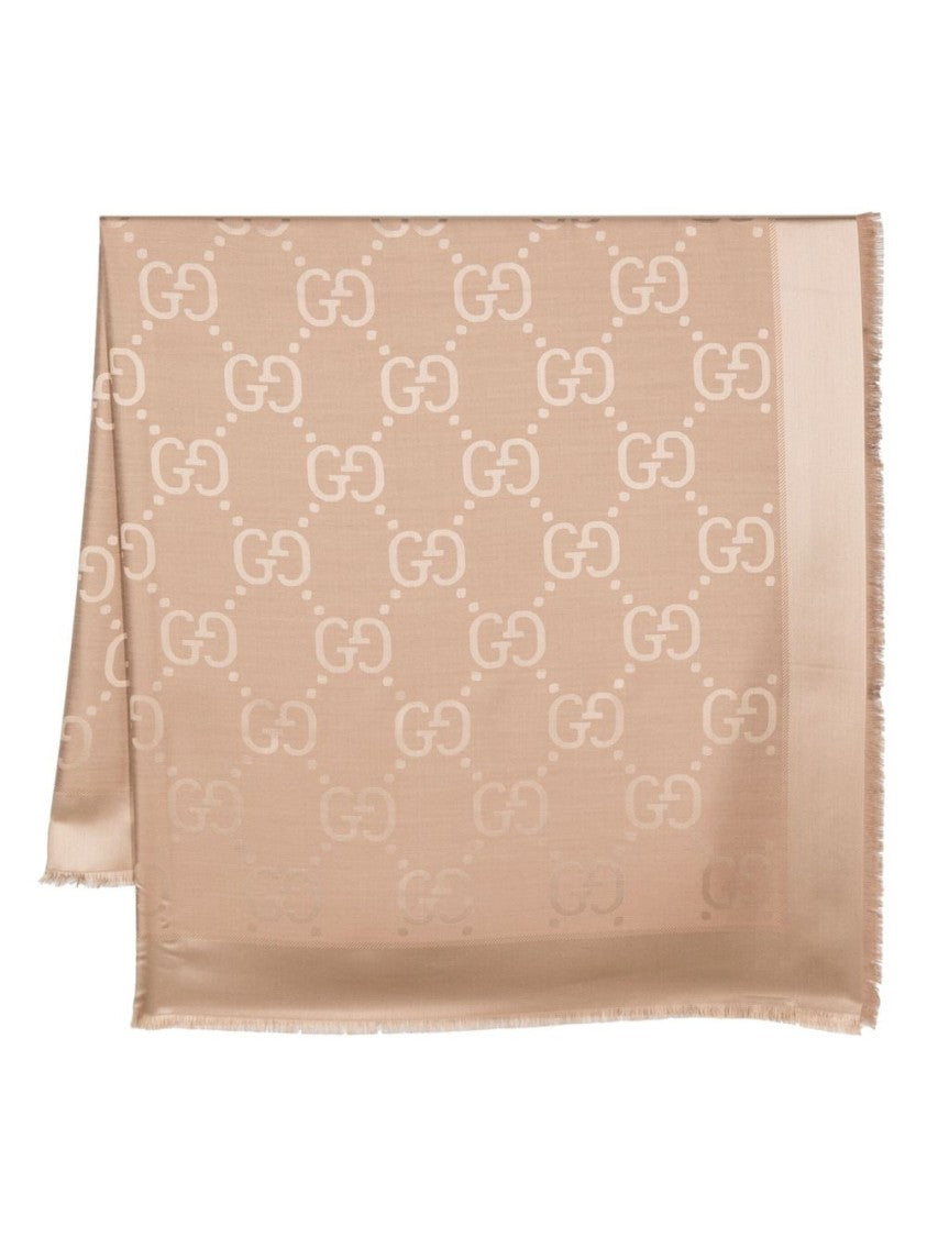Gucci Beige Double G Jacquard Wool-Silk Scarf