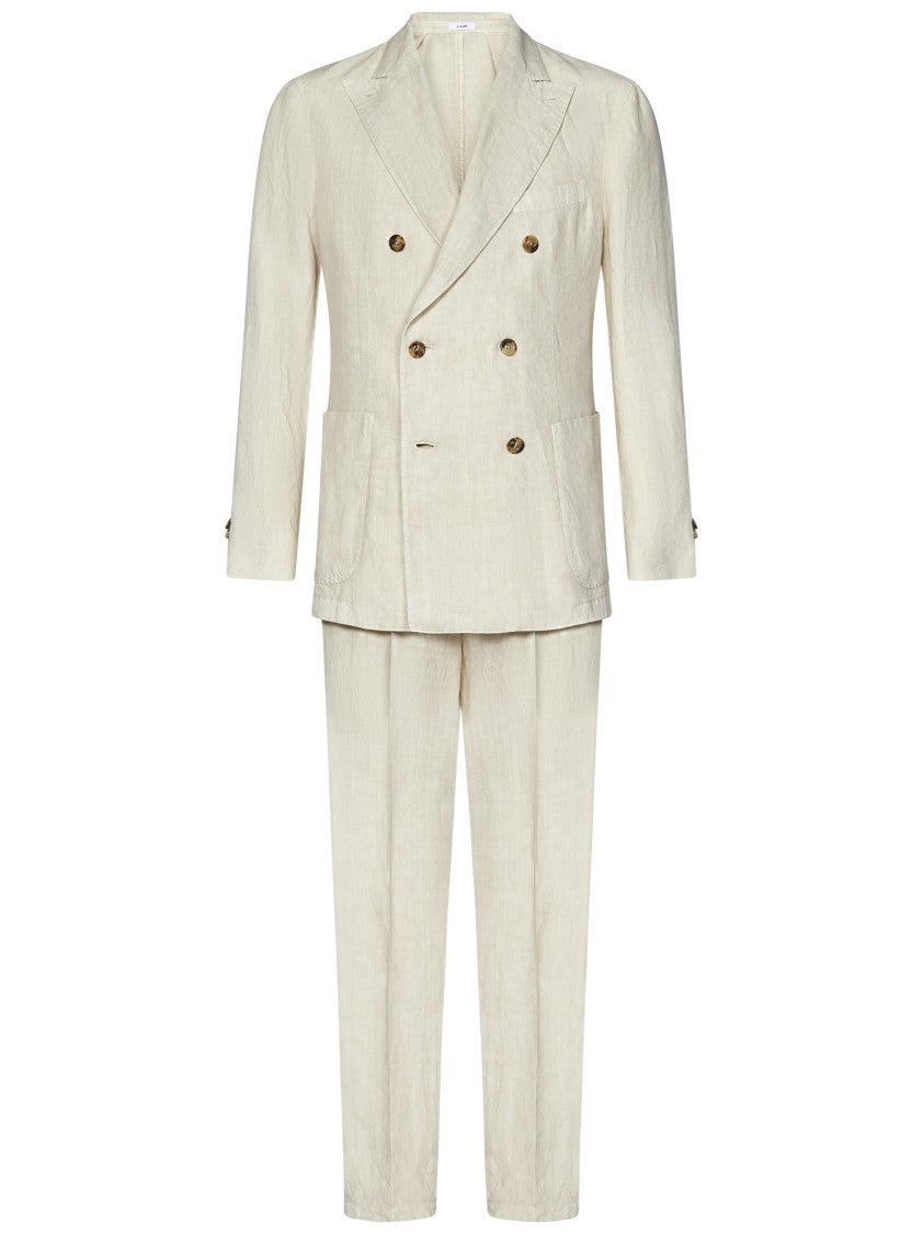 Boglioli Beige Linen Double-Breasted Suit With Double-Pleat Trousers