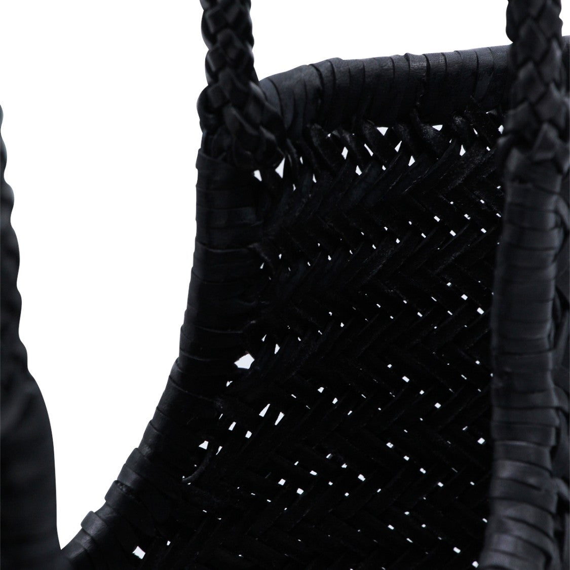 Dragon Diffusion Diagonal Woven Black Leather Tote With Braided Handles