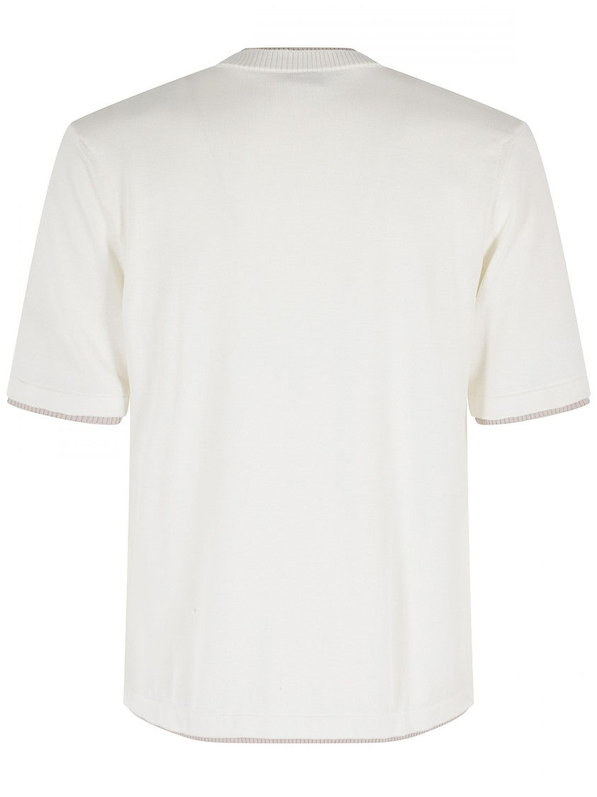 Eleventy Boxy Fit White Ribbed Crew Neck T-Shirt