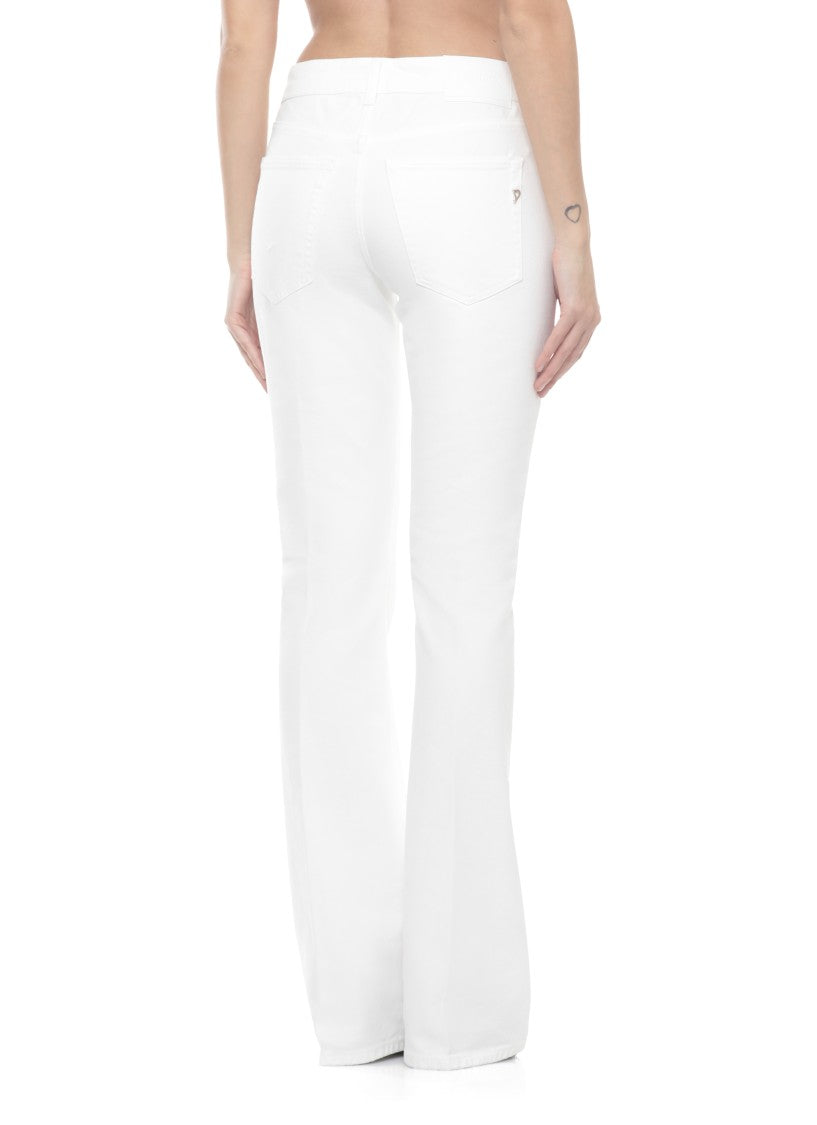 Dondup White Newlola Leather Tab Denim Jeans