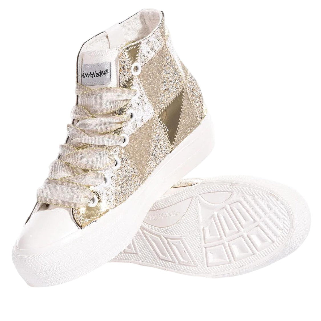 Mimanera High-Top Sneakers With Handcrafted Gold Patchwork