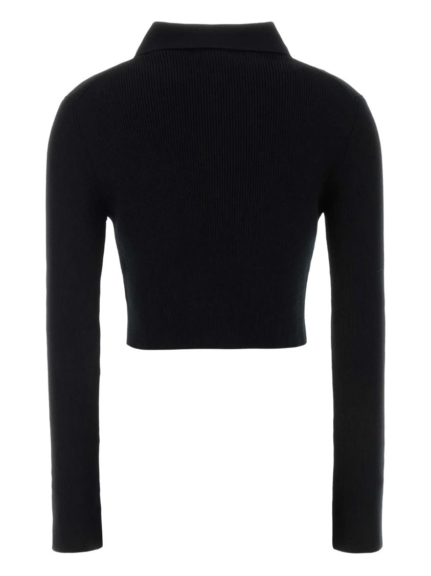 Jil Sander Black Cropped Ribbed Knit Cardigan
