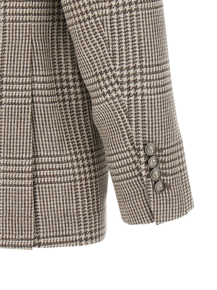 Brunello Cucinelli Deconstructed Houndstooth Wool-Alpaca-Silk Blend Blazer