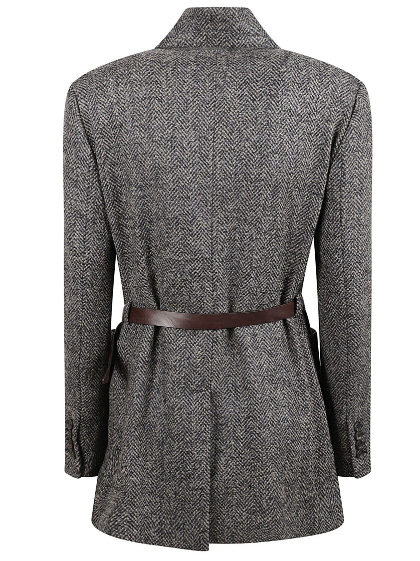 Brunello Cucinelli Wrap-Style Jacket With Herringbone Pattern