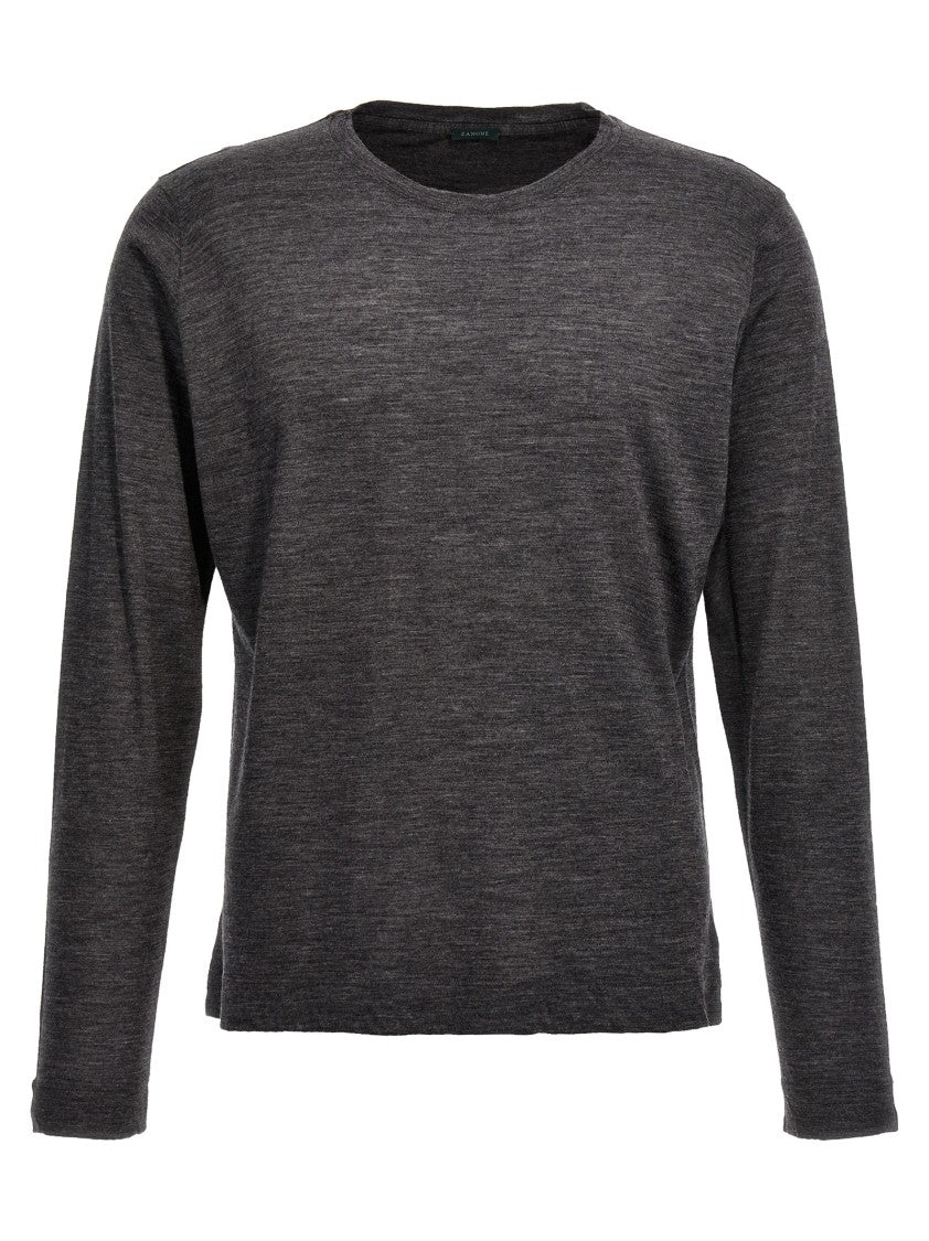 Zanone Heathered Grey Crewneck Wool Sweater With Classic Fit