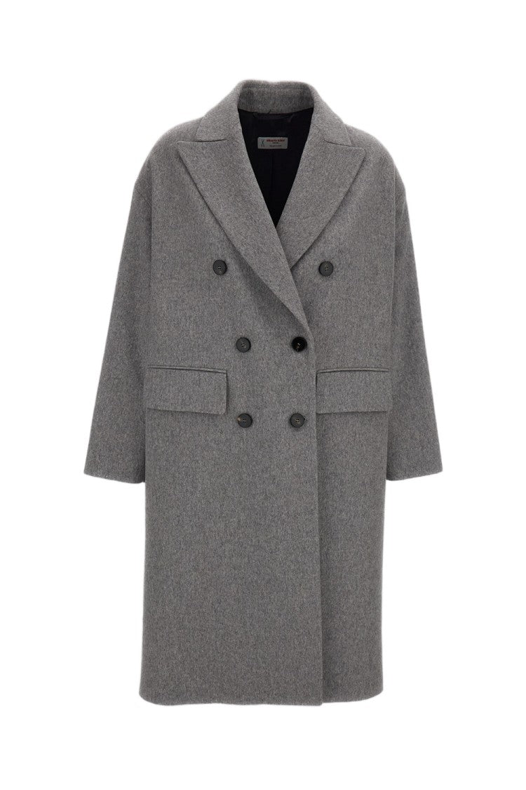 Alberto Biani Grey Double-Breasted Wool Coat
