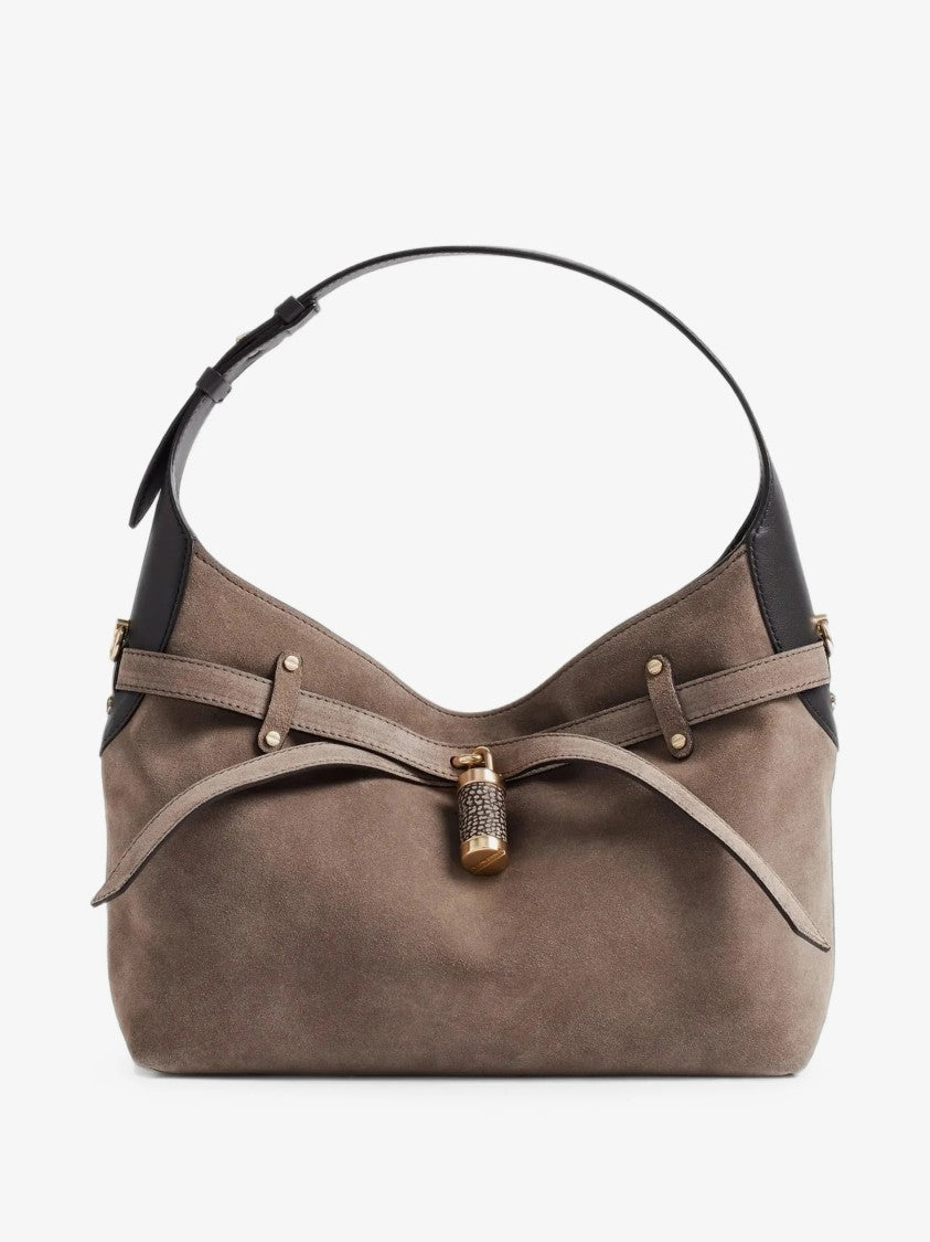 Borbonese Medium-Sized Suede Hobo Bag With Adjustable Strap And Decorative Detail