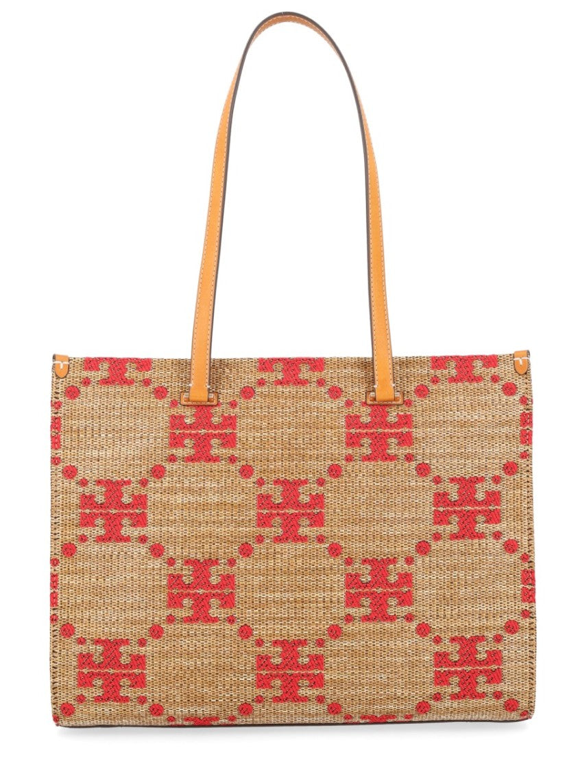Tory Burch T Monogram Woven Geometric Tote Bag