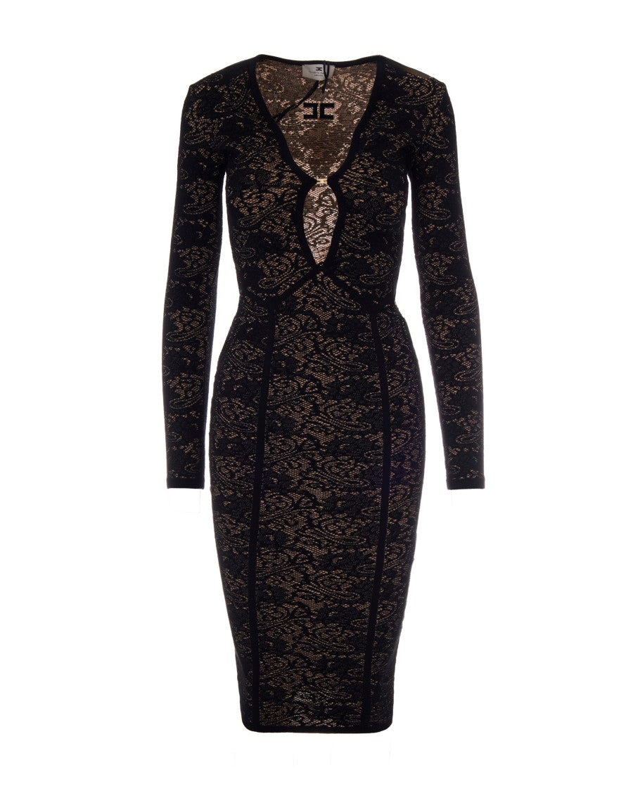 Elisabetta Franchi Slim-Fit Midi Dress With V-Neckline And Jacquard Detailing