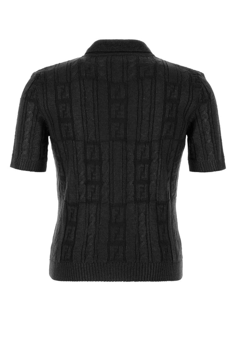 Fendi Black Wool Polo Shirt