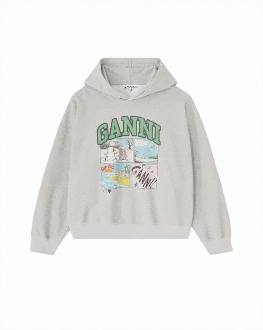 Ganni Relaxed-Fit Gray Organic Cotton Hoodie