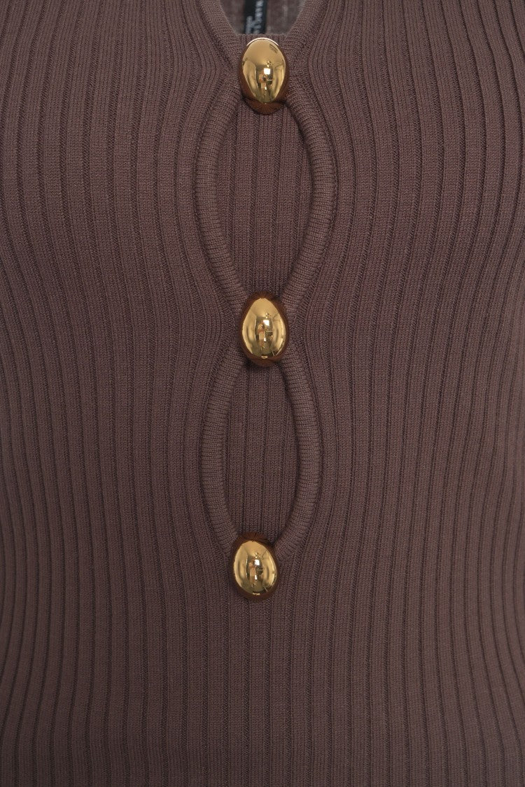 Guess By Marciano Maxi Dress In Fitted Ribbed Knit With Gold Buttons