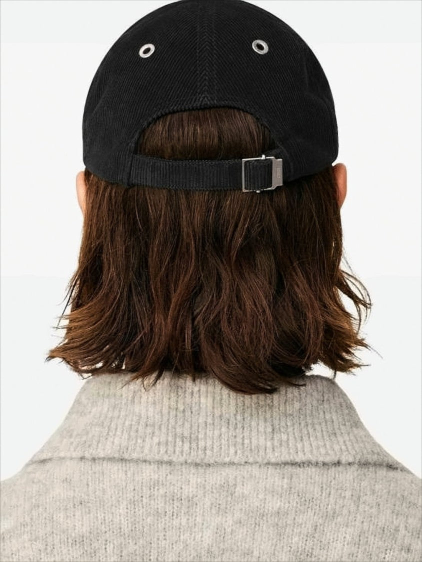 Ami Black Corduroy Baseball Cap With Embroidered Heart Detail