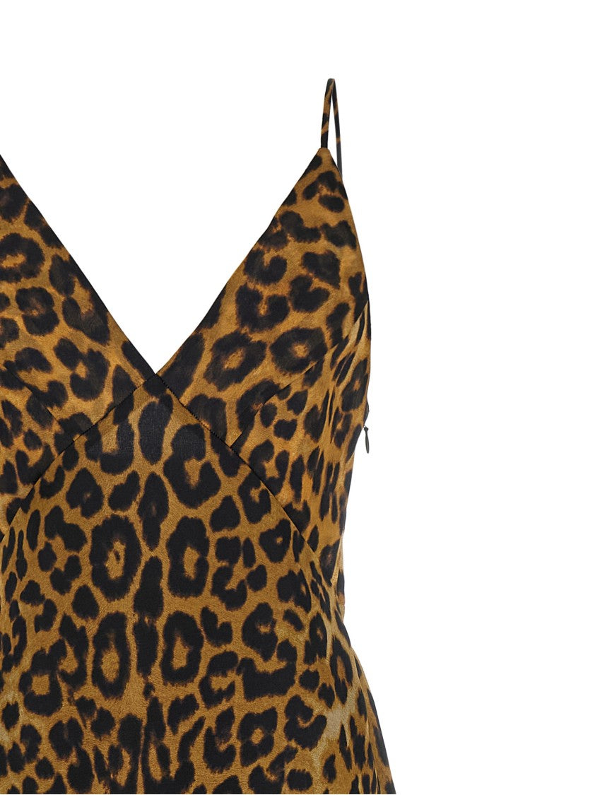 Alberta Ferretti Leopard-Print Silk Organza Long Dress With V-Neck Design