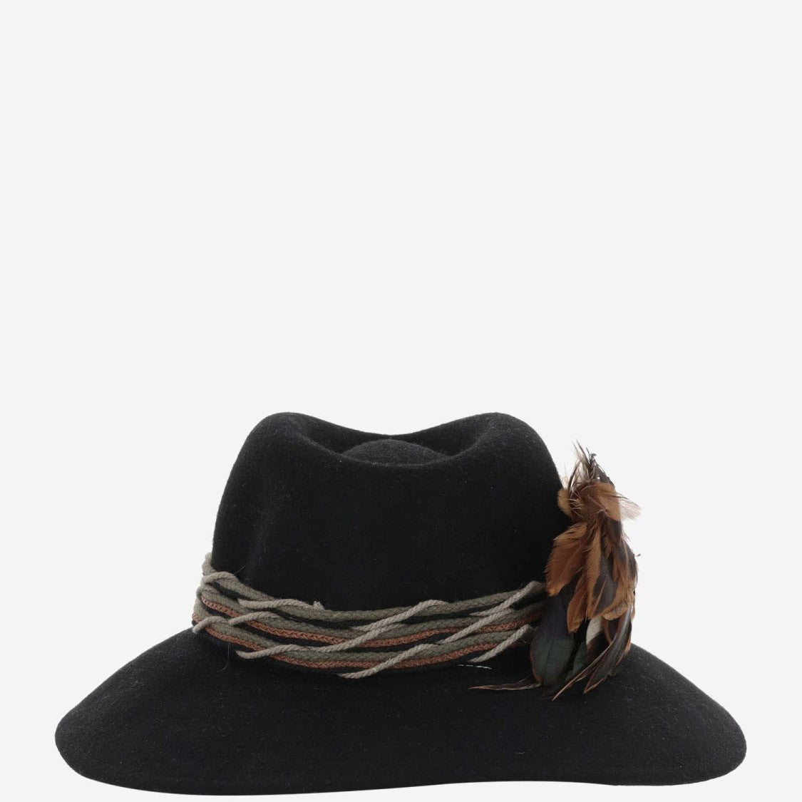 Alexia Alvarez De Toledo Wide Brim Wool Hat With Feather Detail And Rope Strap