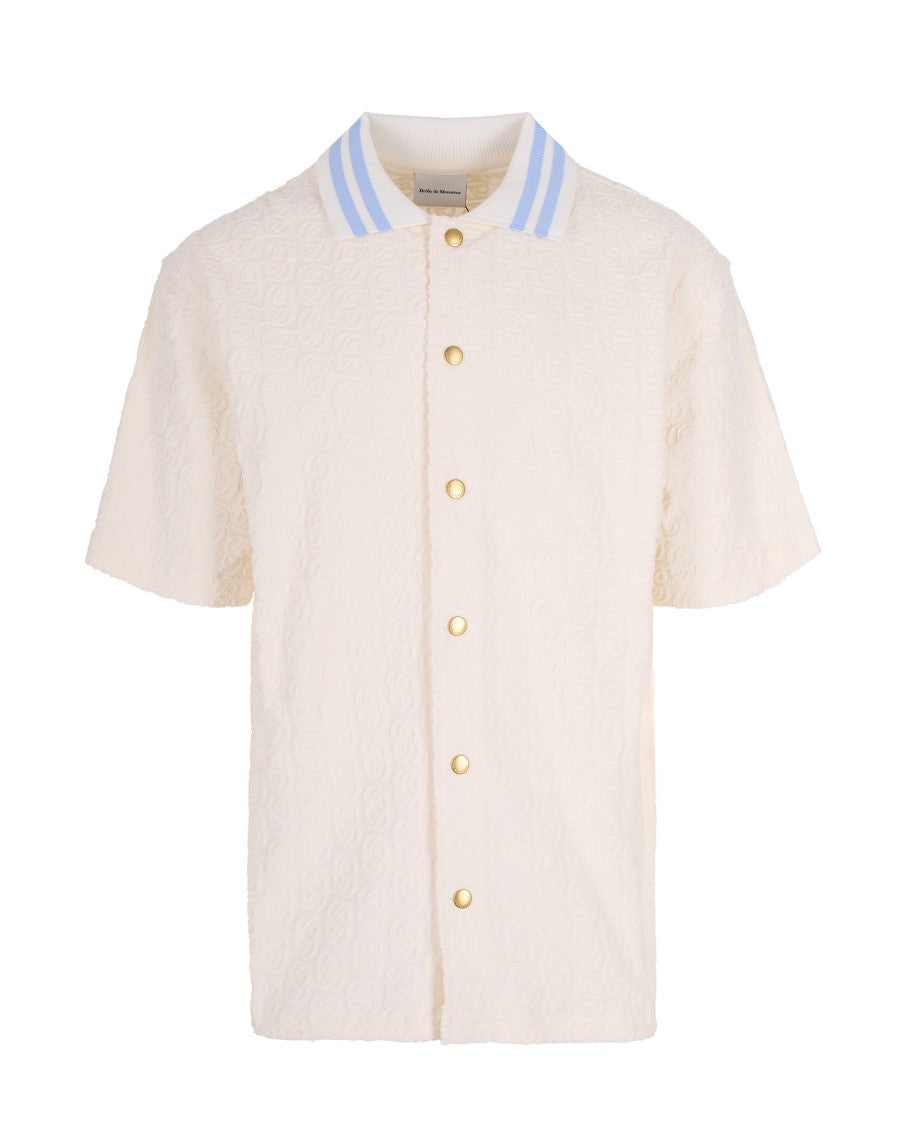 Drôle De Monsieur Short-Sleeved Shirt With Monogram Pattern And Contrasting Collar