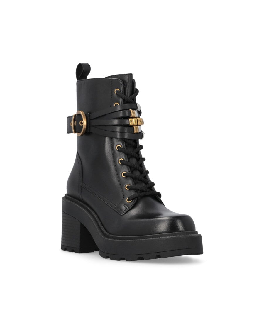 Pinko Black Leather Altea 01 Lace-Up Boots