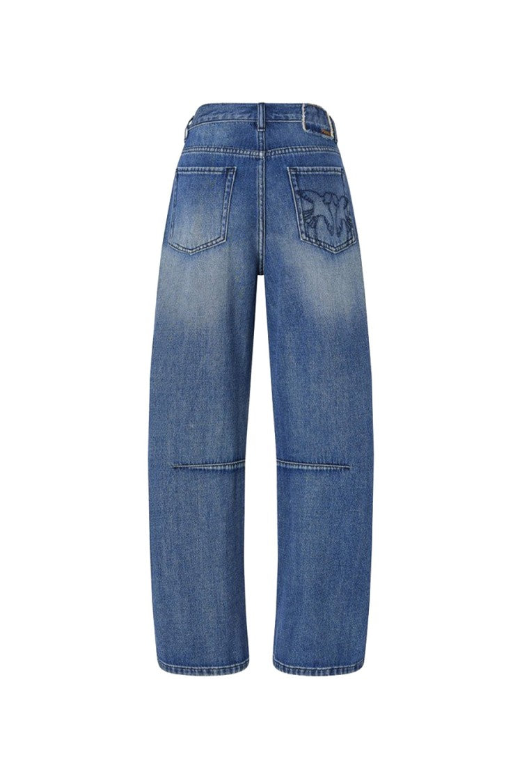 Pinko Blue Cotton Wide-Leg Jeans
