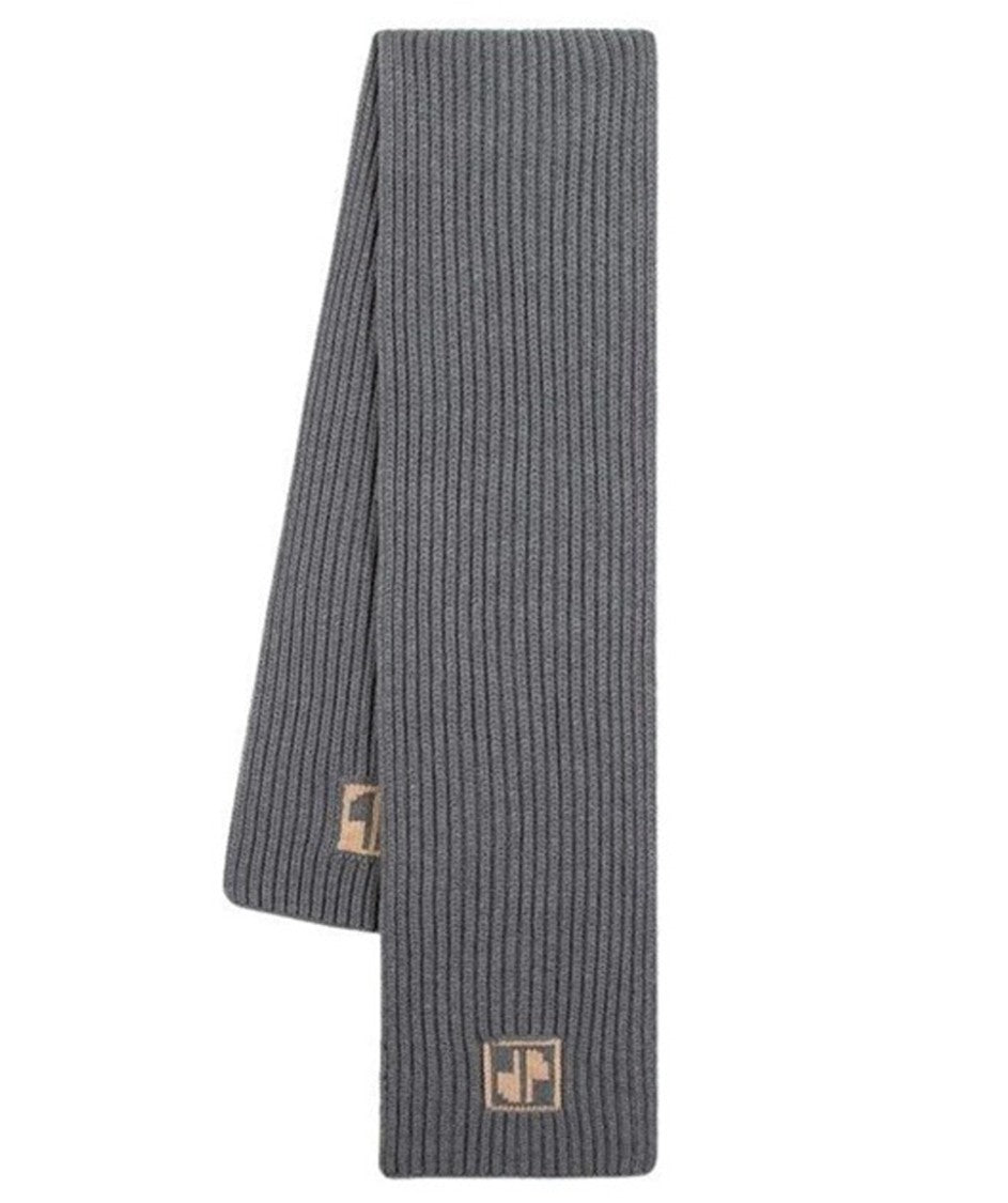Patou Rib Knit Storm Grey Wool-Cashmere Scarf