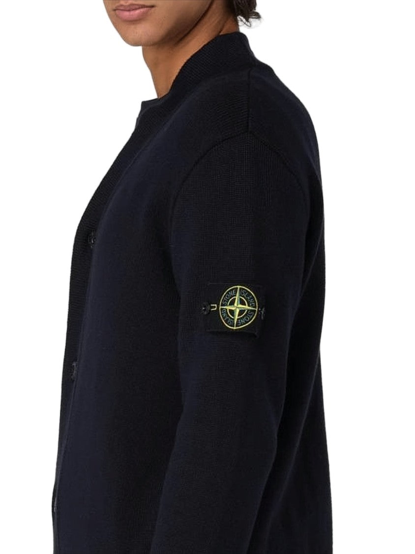 Stone Island Classic Button-Up Black Knit Cardigan