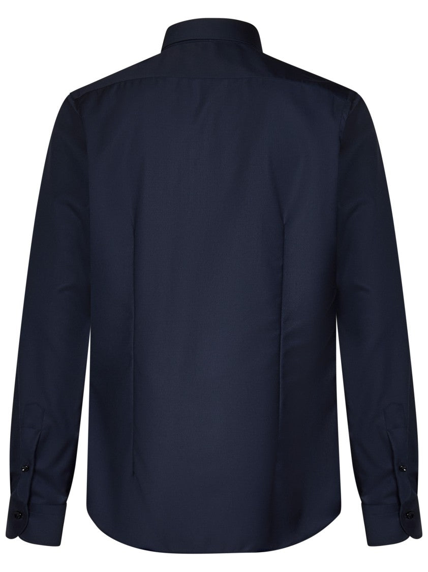Franzese Collection Pronta Sartoria Long-Sleeve Blue Shirt In Loro Piana Fabric
