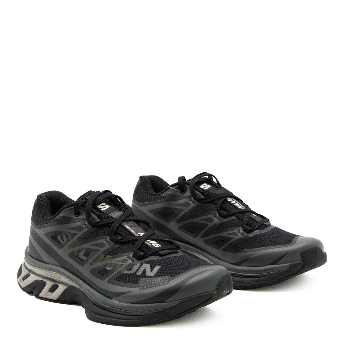 Mm6 By Maison Margiela X Salomon Low-Profile Black Mesh Sneakers With Metallic Accents