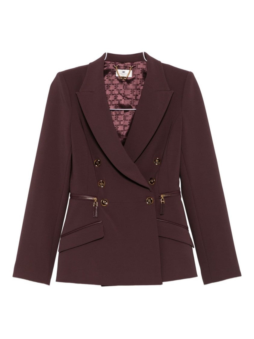 Elisabetta Franchi Double-Breasted Burgundy Jacket With Structured Shoulders